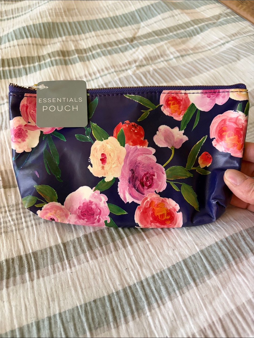 Eccolo Floral Essentials Pouch in Navy with Pink, Peach and Green Accents